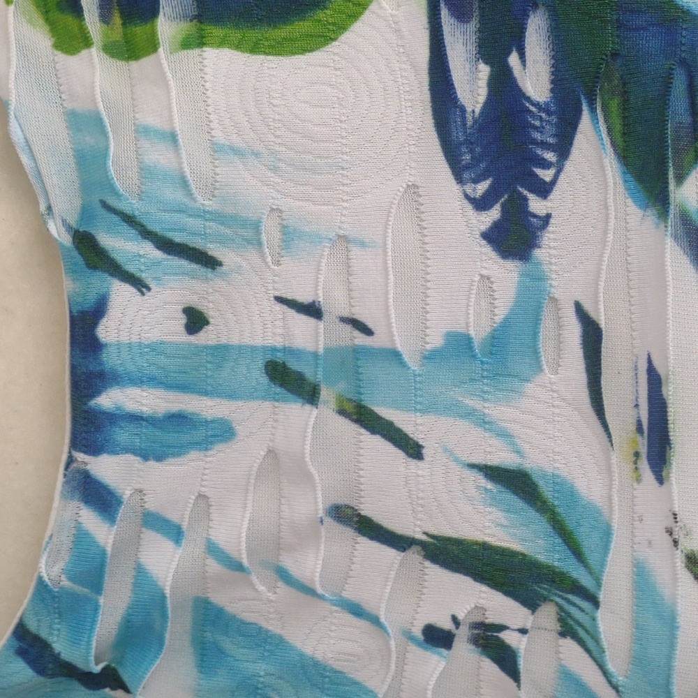 Frank Lyman dress women's size 6 blue/white/green/black pull-on cut out … - Picture 2 of 6